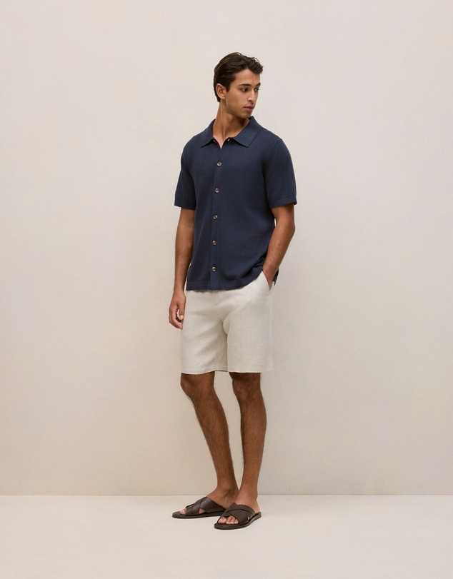 Trenery - Cotton Basketweave Knit Shirt in Navy