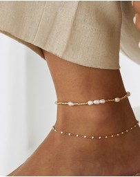 Arms Of Eve - Poppy Pearl and Glass Beaded Anklet - Gold