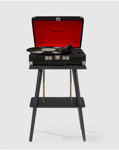 Crosley - Crosley Cruiser Bluetooth Portable Turntable + Crosley Turntable Stand Bundle - Black
