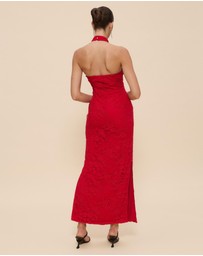 Revibe - Repaired CHANCERY Lara Lace High Neck Halter Maxi Dress - AU 8