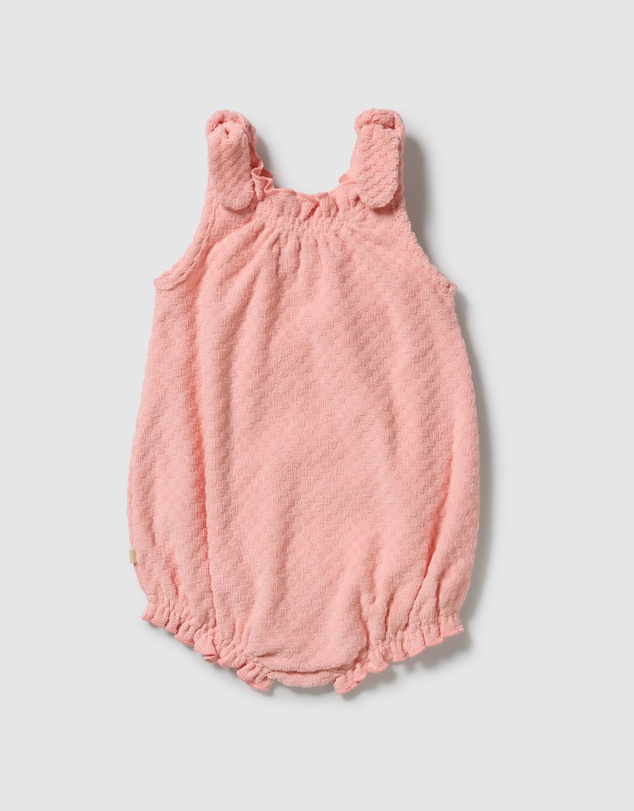 Wilson & Frenchy - Petal Pink Check Organic Terry Tie Playsuit - Babies