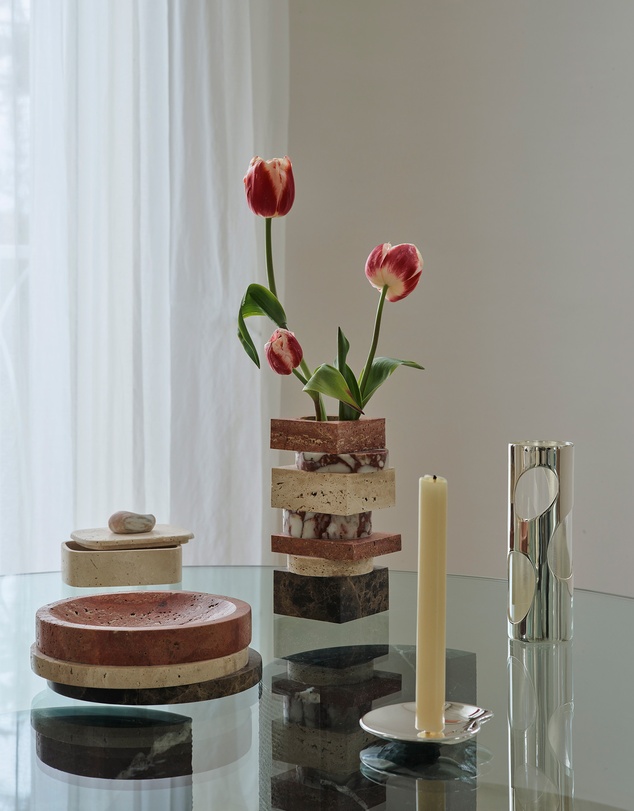 Greg Natale - Pila Bowl Red Travertine, Travertine & Emperador
