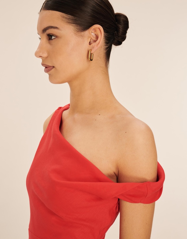 AERE - Fia Linen Draped Off Shoulder Maxi Dress