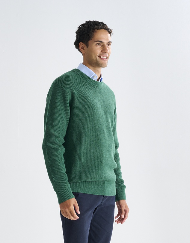 3 Wise Men - 3 Wise Men Drake Crew Neck Wool Blend Knit - Green