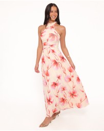 Petal & Pup - Kaira Halterneck Maxi Dress - Pink Floral