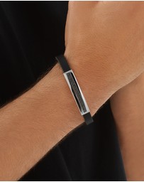 Michael Hill - Men's Silver & Leather 21cm Bracelet with 0.40 Carat TW of Black Diamonds