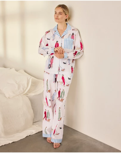 Chelsea Peers - Organic Cotton Ladies Walking Dogs Long Pyjama Set