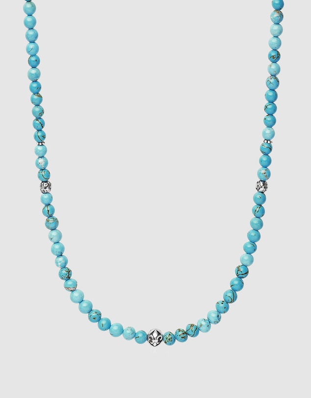 Nialaya Jewellery - Beaded Necklace with Turquoise and Silver
