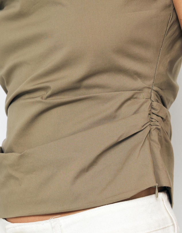 AERE - Evie Asymmetric Ruched Poplin Top