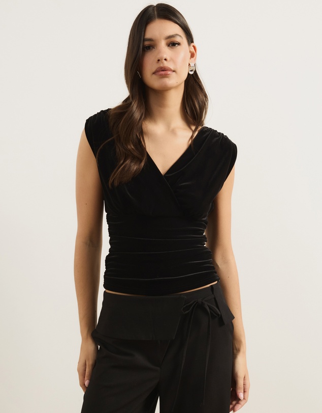 Atmos&Here - Dara Velvet V-Neckline Gathered Top