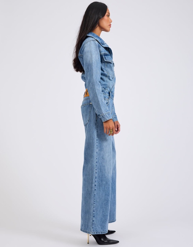 ONE TEASPOON - Charli Wide Leg Aviator Denim Jumpsuit - Pretty Blue