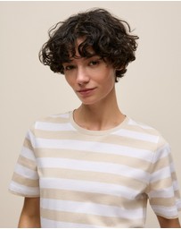 Trenery - Mercerised Cotton Stripe T-shirt in Stone