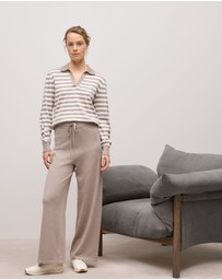 Trenery - Cotton Cashmere Stripe Knit Polo in Cinder
