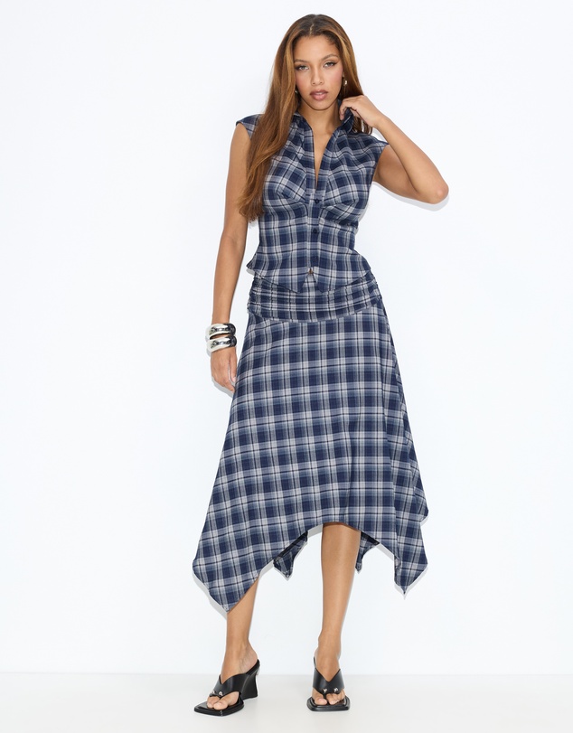 Dazie - Hamilton Hanky Hem Check Midi Skirt