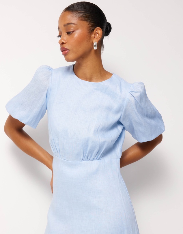 AERE - Elowen Linen Puff Sleeve Midi Dress