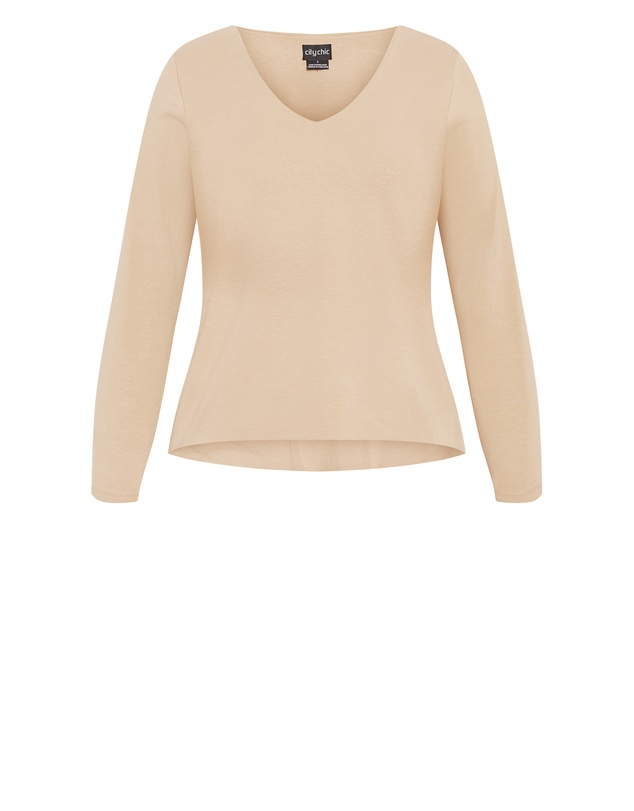 City Chic - Plus size Annie V Neck Top - latte