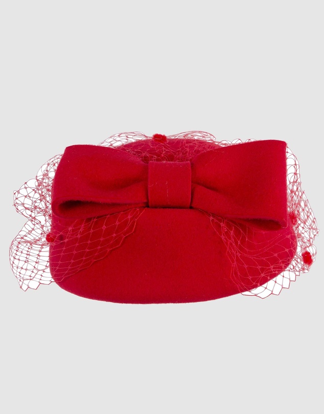 Max Alexander - Felt Red Pillbox Hat With Veil