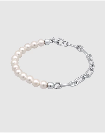 Kuzzoi - ICONIC EXCLUSIVE - Oval Link Chain Bracelet with Pearls in 925 Sterling Silver