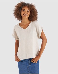 CAMIXA - Martina Linen V-Neck T-shirt