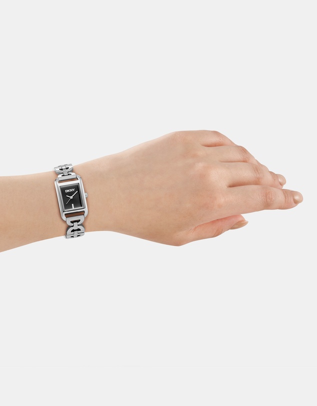DKNY - Open Link Silver 21x34mm Black Dial Womens Watch