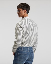 Calibre - Relaxed Cotton Striped Shirt Black Stripe