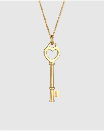 Elli Jewelry - Necklace Heart Key 925 Sterling Silver Gold Plated