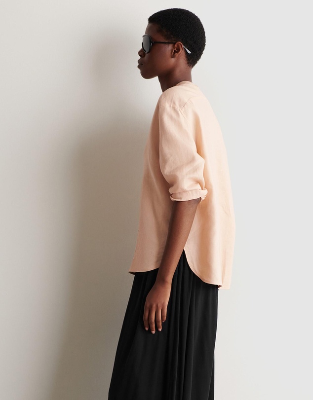 COS - Button-Detail Linen V-Neck Shirt