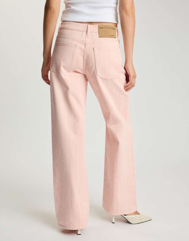 ONE TEASPOON - Jackson Mid Waist Wide Leg Denim Jeans - Pink Love