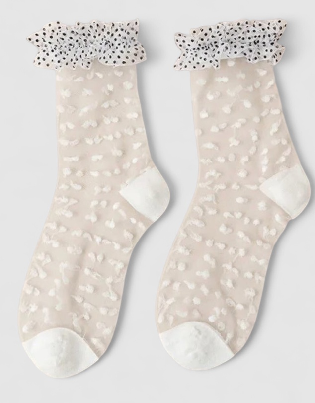 High Heel Jungle - Sheer Frilly Socks – White Dots