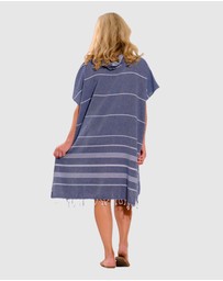 Tolu Australia - Adult Hooded Beach Towel in Navy Stripes – Quick-Dry Swim Poncho for Swimming & Surfing