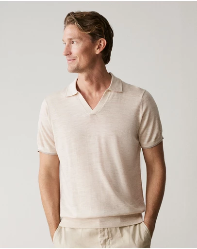 Trenery - Merino Knit Polo in Oatmeal