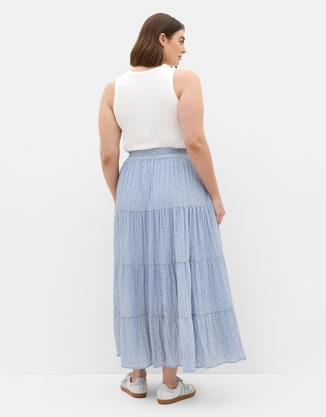 City Chic - Plus size Milly Ditsy Print Tiered Maxi Skirt - blue