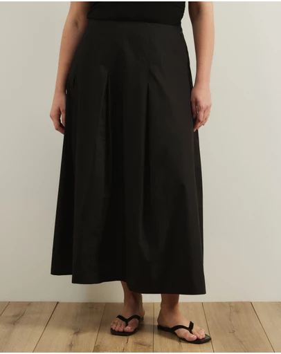 Atmos&Here Curvy - Maren Cotton Pleated Maxi Skirt