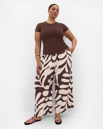 City Chic - Plus size Taranto Print Wide Leg Pant - chocolate