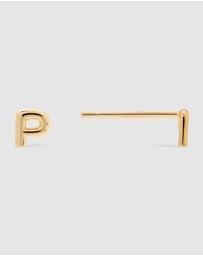 Wanderlust + Co - Alphabet Bubble Gold Stud Earrings - Letter P