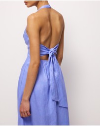 Revibe - Repaired AERE Odele Linen Halter Midi Dress - AU 10