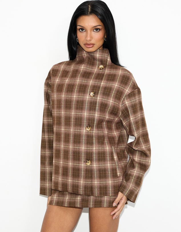 Dazie - Unspoken Funnel Neck Check Jacket