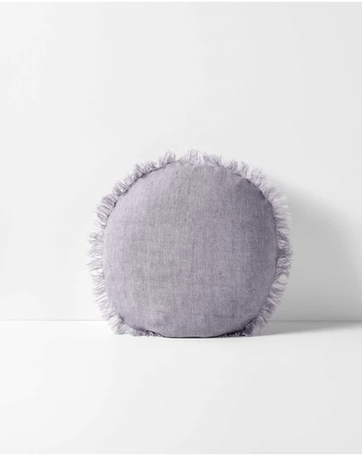 Aura Home - Vintage Linen Fringe Small Round Cushion