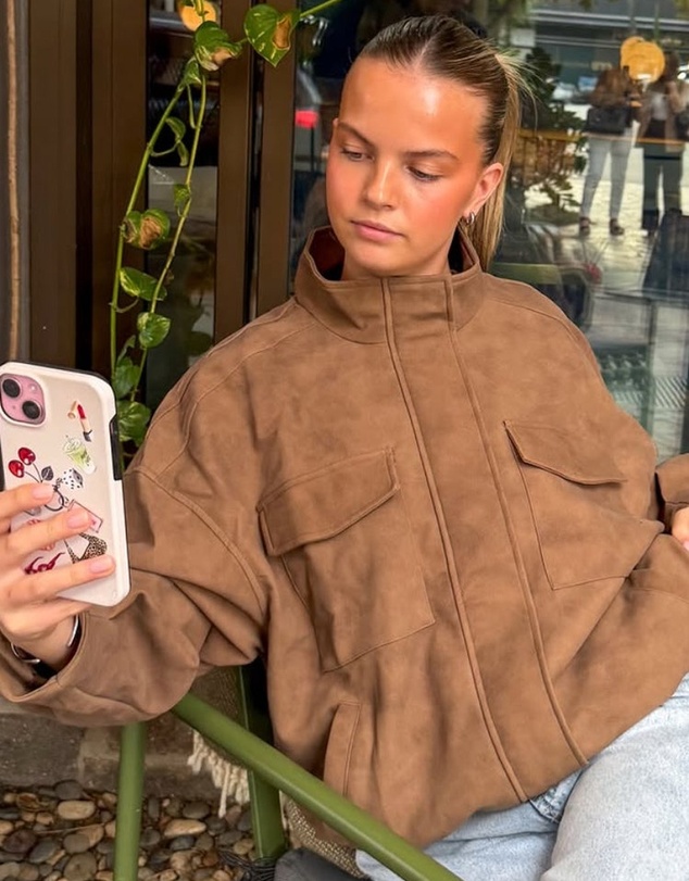Beginning Boutique - Sapna Brown Oversized Funnel Neck Suedette Jacket