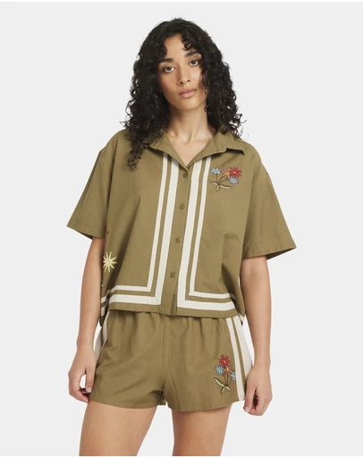 RVCA - Womens Mel G Button Down Short Sleeve Shirt