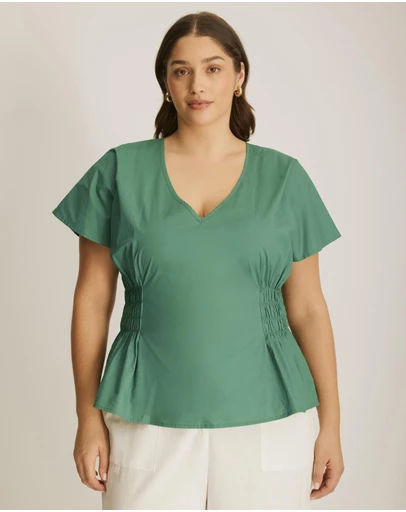 Atmos&Here Curvy - Solene V-Neck Flutter Sleeve Top