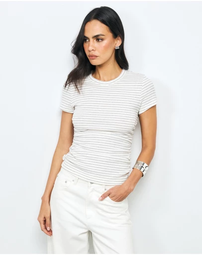 AERE - Belle Stripe Ruched T-Shirt