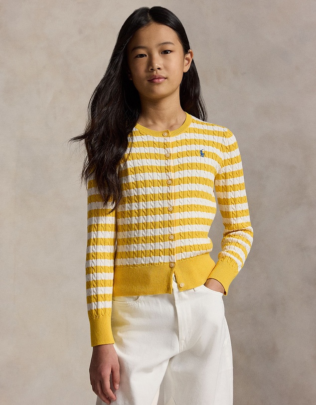 Polo Ralph Lauren - Striped Mini-Cable Cotton Cardigan - Teens