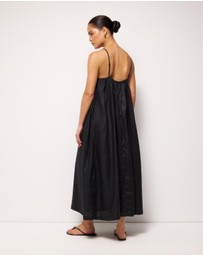 AERE - Liv Linen Gathered Neckline Midi Dress