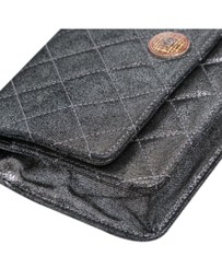 Pre-Loved by Azura Reborn - Pre-Loved Quilted Iridescent Lambskin Tartan Button Wallet On Chain