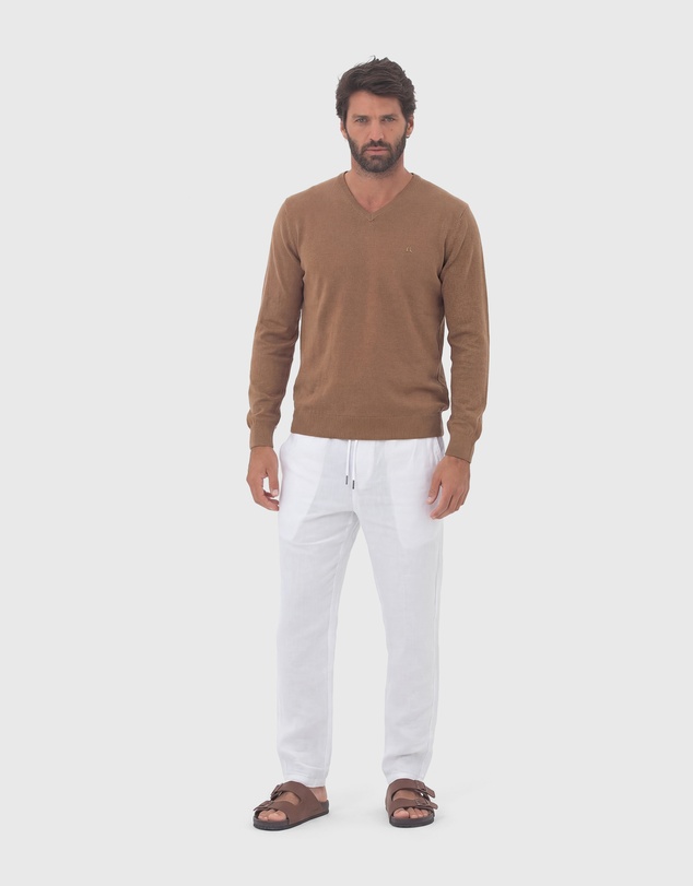 Coast Clothing - V-Neck Cotton Jumper - Natural