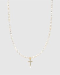 Nialaya Jewellery - Mini Pearl Choker with Cross