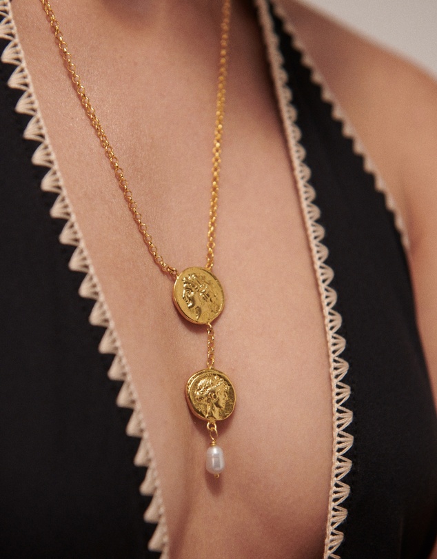 Ottoman Hands - Odella Gold and Pearl Pendant Necklace