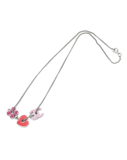 Pre-Loved by Azura Reborn - Pre-Loved CC Silver Plated Enamel Heart and Clover Charm Pendant Necklace