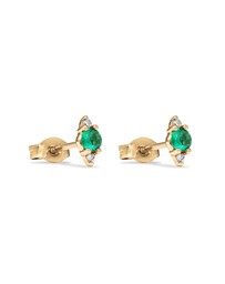 Michael Hill - 3 Stone Emerald Earrings with .04 Carat TW Diamonds in 10kt Yellow Gold